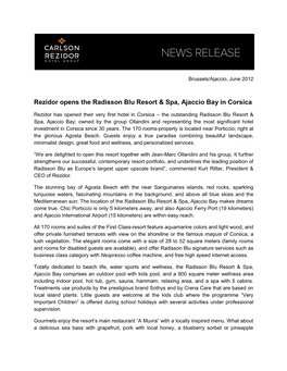 Rezidor Opens the Radisson Blu Resort & Spa, Ajaccio Bay in Corsica