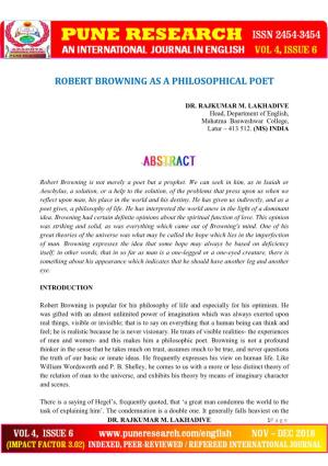 Robert Browning As a Philosophical Poet