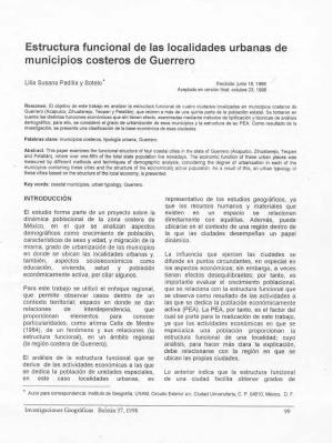 Estructura Funcional De Las Localidades Urbanas De Municipios Costeros De Guerrero