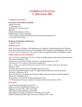 CURRICULUM VITAE C. Dale Keefe, Phd