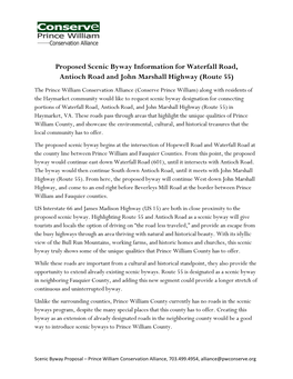 Proposed Scenic Byway Information for Waterfall Road, Antioch Road
