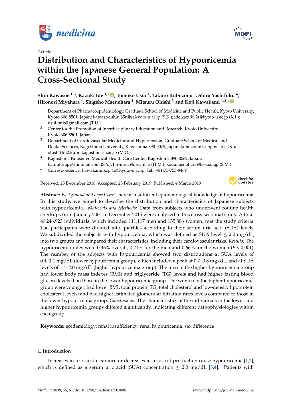 Distribution and Characteristics of Hypouricemia Within the Japanese General Population: a Cross-Sectional Study