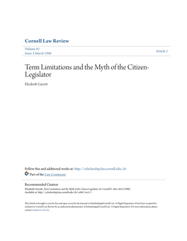 Term Limitations and the Myth of the Citizen-Legislator, 81 Cornell L