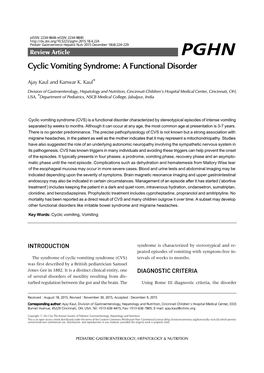 Cyclic Vomiting Syndrome: a Functional Disorder