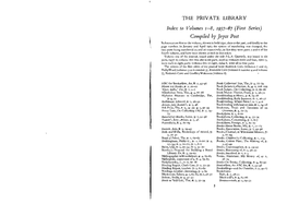 THE PRIVATE LIBRARY Index to Volumes 1-8, 1957-67 (First Series)