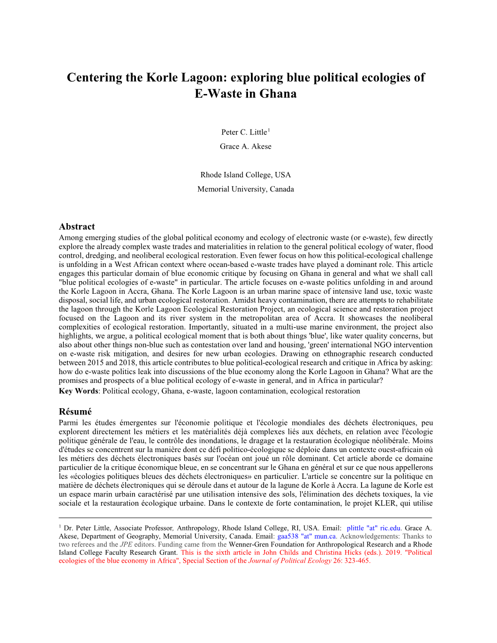 Centering the Korle Lagoon: Exploring Blue Political Ecologies of E-Waste in Ghana