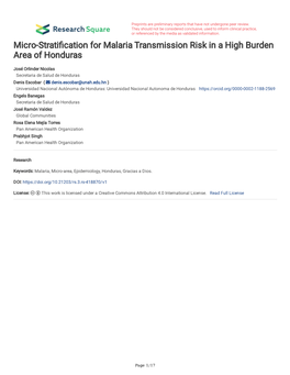 Micro-Strati Cation for Malaria Transmission Risk