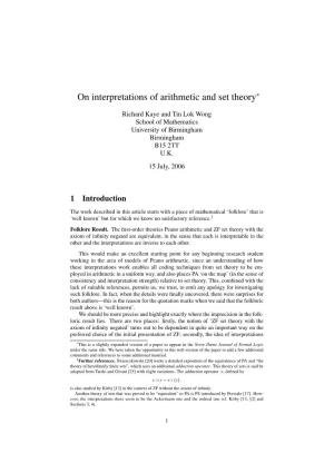 On Interpretations of Arithmetic and Set Theory∗