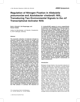 Regulation of Nitrogen Fixation in Klebsiella
