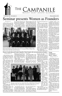 Seminar Presents Women As Founders by Jenna Gray ’15 Ters of Research, Discovery and Mount Curriculum in 2013