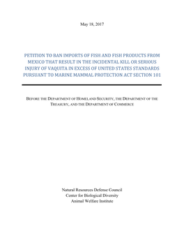 Petition to Ban Vaquita-Harming Fish and Fish Products From