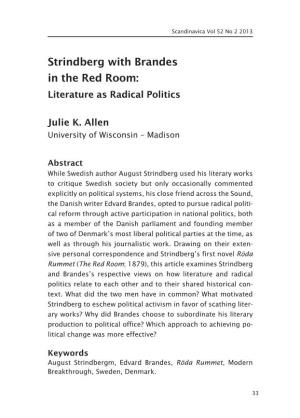 Strindberg with Brandes in the Red Room: Literature As Radical Politics