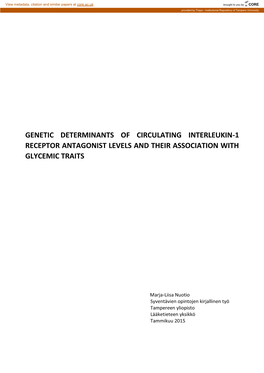 Genetic Determinants of Circulating Interleukin-1 Receptor Antagonist Levels and Their Association with Glycemic Traits