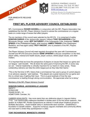 First Nfl Player Advisory Council Established