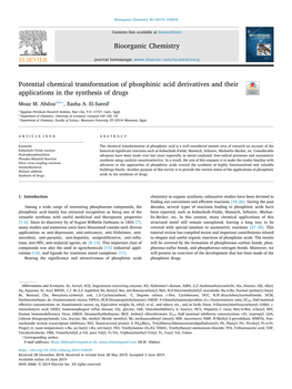 Potential Chemical Transformation of Phosphinic Acid Derivatives and Their T Applications in the Synthesis of Drugs ⁎ Moaz M