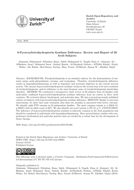 6-Pyruvoyltetrahydropterin Synthase Deficiency: Review and Report of 28 Arab Subjects