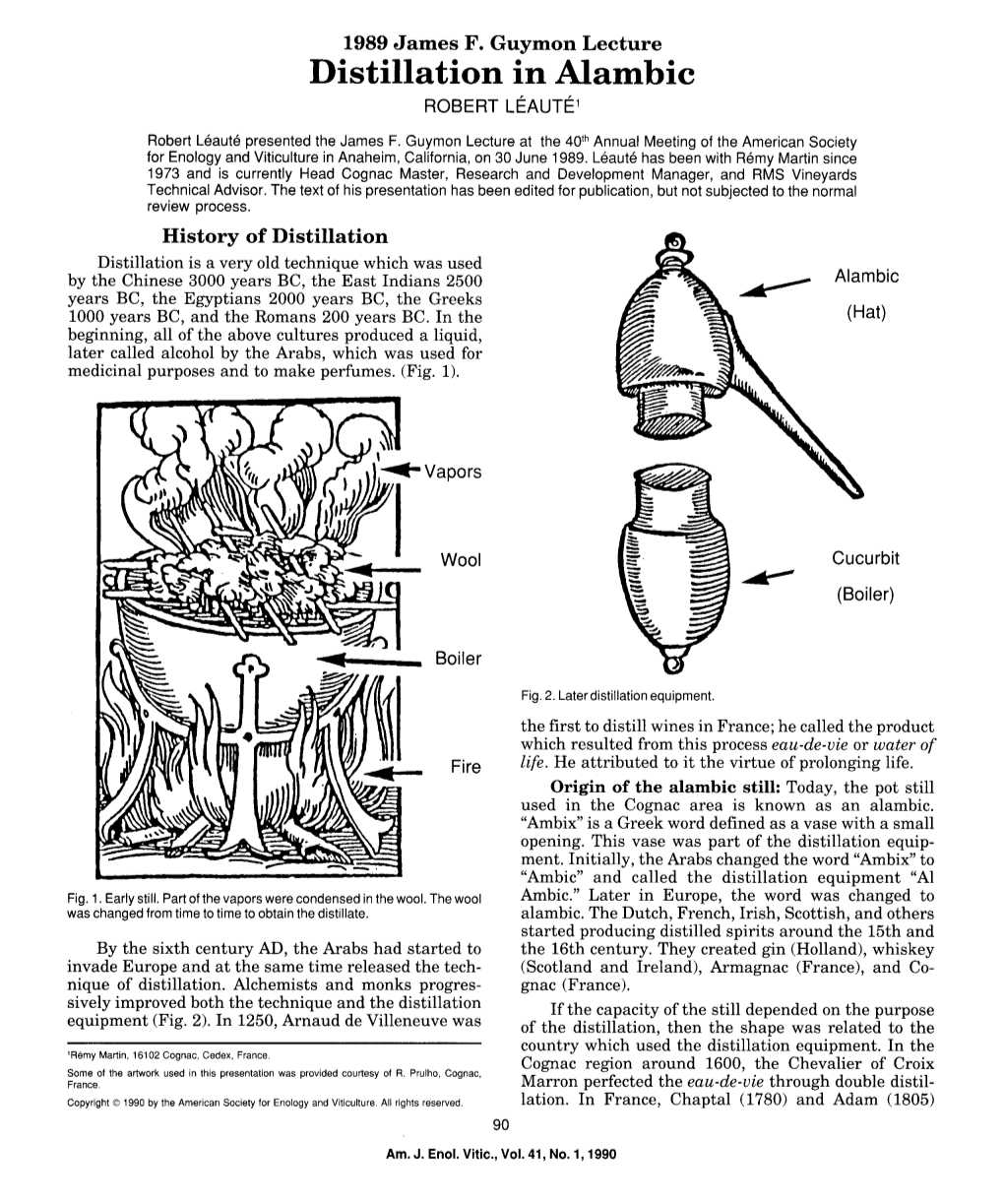 Distillation in Alambic ROBERT LEAUTI~ ~