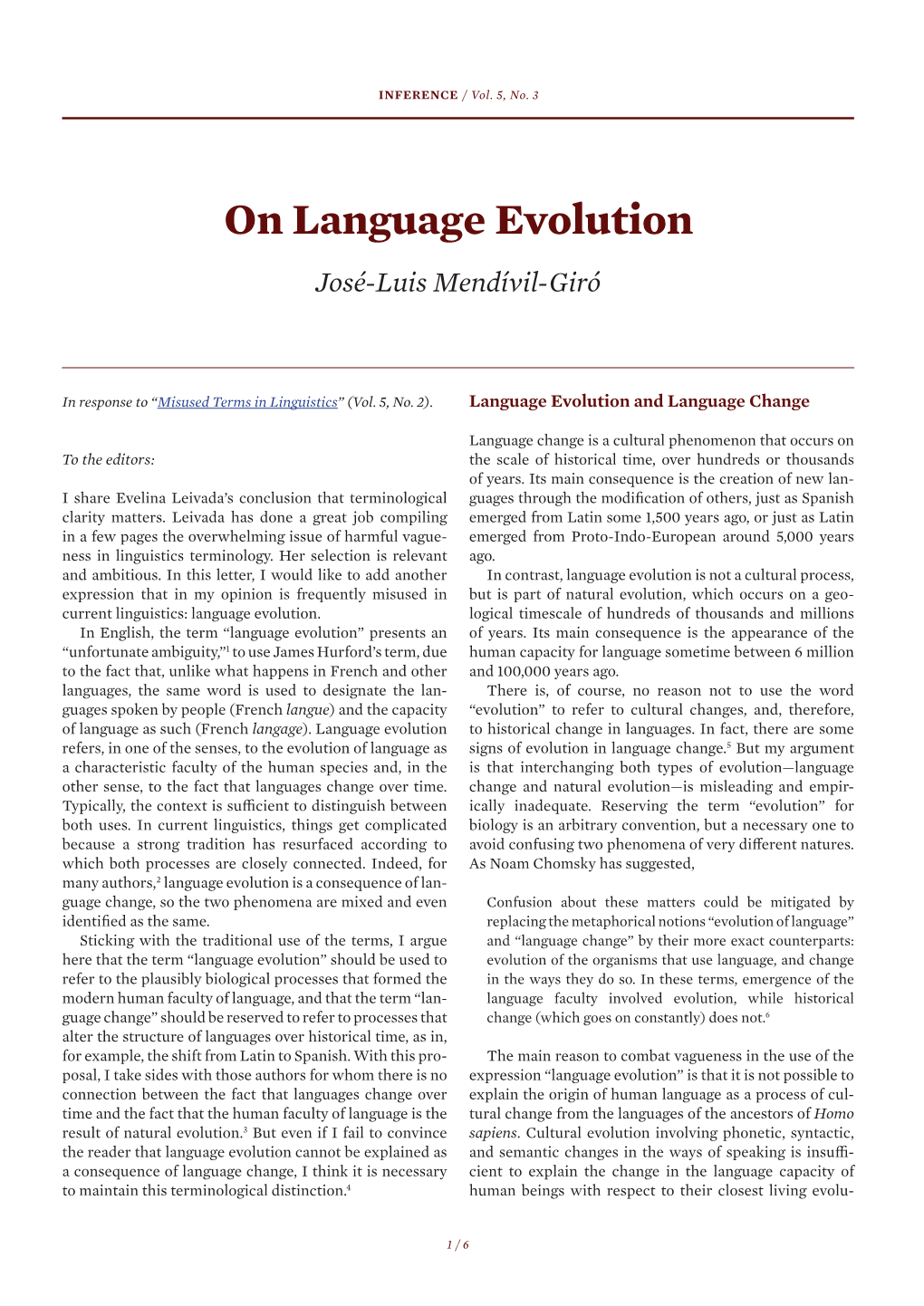 On Language Evolution José-Luis Mendívil-Giró