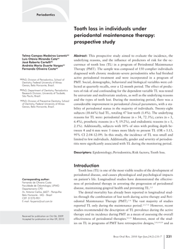 Tooth Loss in Individuals Under Periodontal Maintenance Therapy: Prospective Study