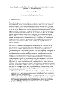 Unravelling the Embedded Liberal Bargain: Labour and Social Welfare Law in the Context of EU Market Integration