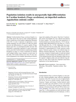Population Isolation Results in Unexpectedly High Differentiation in Carolina Hemlock (Tsuga Caroliniana), an Imperiled Southern Appalachian Endemic Conifer