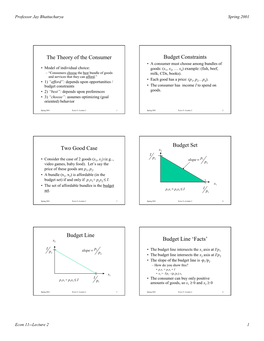 The Theory of the Consumer Budget Constraints Two Good Case Budget