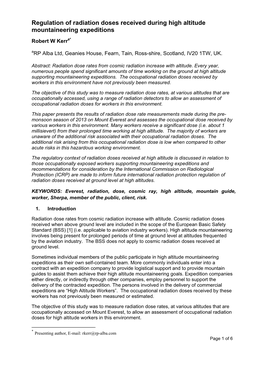 Regulation of Radiation Doses Received During High Altitude Mountaineering Expeditions