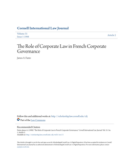 The Role of Corporate Law in French Corporate Governance James A
