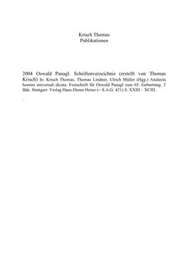 Krisch Thomas Publikationen 2004 Oswald Panagl. Schriftenverzeichnis