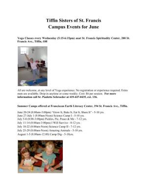 Tiffin Sisters of St. Francis Campus Events for June