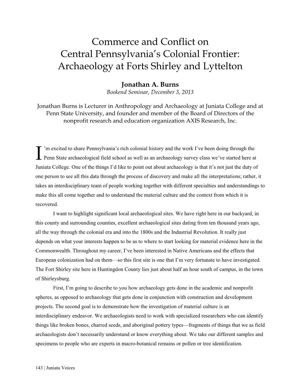 Commerce and Conflict on Central Pennsylvania's Colonial Frontier: Archaeology at Forts Shirley and Lyttelton