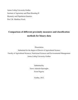 Comparison of Different Proximity Measures and Classification Methods for Binary Data