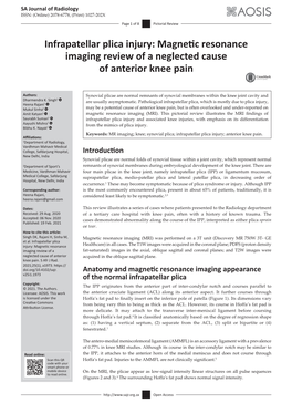 Infrapatellar Plica Injury: Magnetic Resonance Imaging Review of a Neglected Cause of Anterior Knee Pain