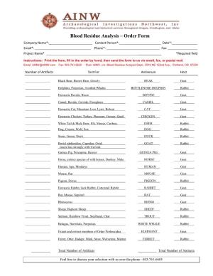 Blood Residue Analysis – Order Form