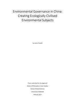 Environmental Governance in China: Creating Ecologically Civilised Environmental Subjects