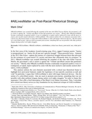 Alllivesmatter As Post-Racial Rhetorical Strategy