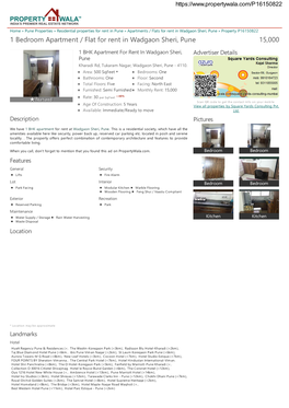 1 Bedroom Apartment / Flat for Rent in Wadgaon Sheri, Pune