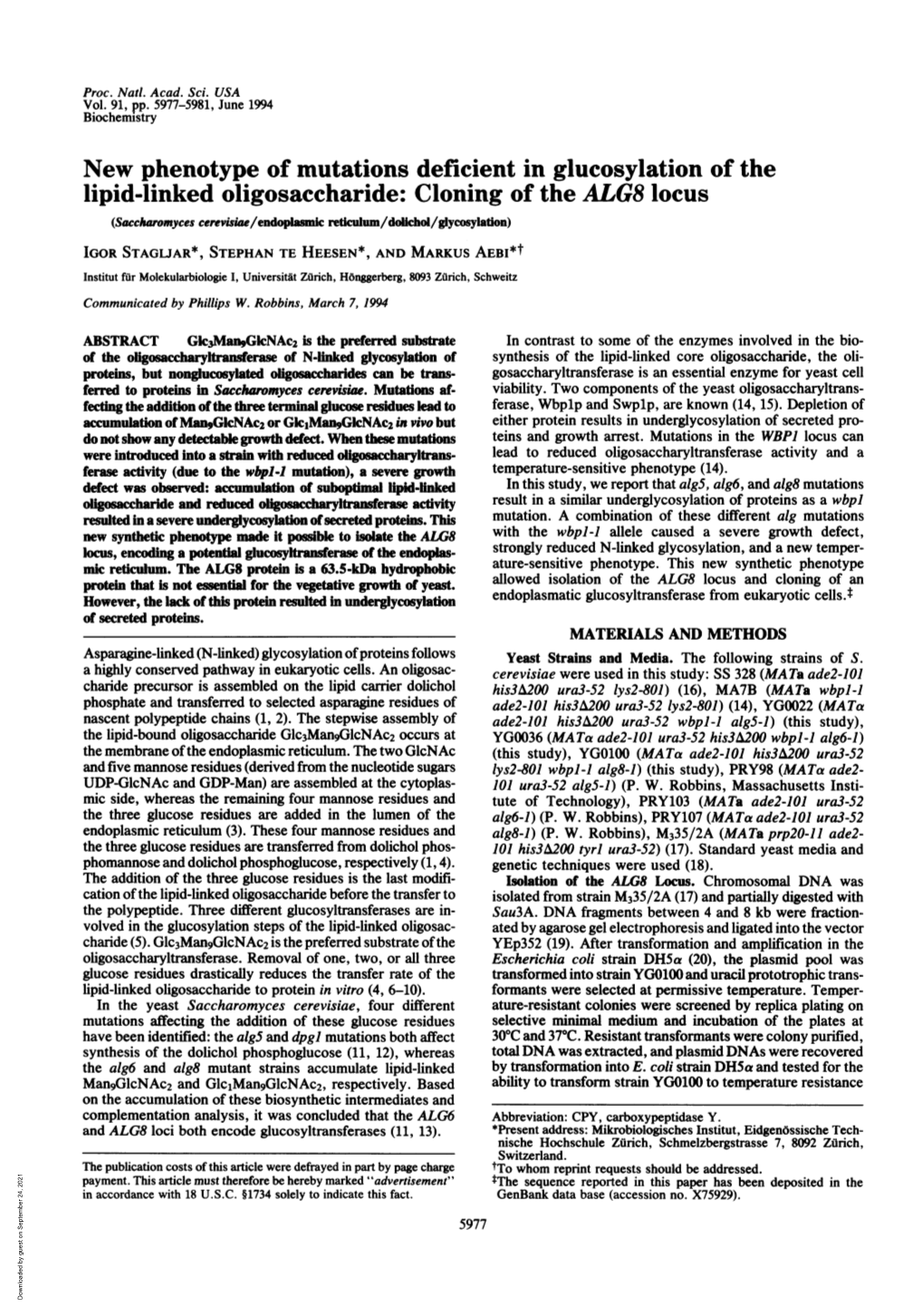 Cloning of the ALG8 Locus