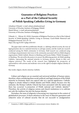 Guarantee of Religious Practices As a Part of the Cultural Security of Polish-Speaking Catholics Living in Germany