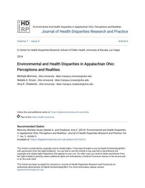 Environmental and Health Disparities in Appalachian Ohio: Perceptions and Realities Journal of Health Disparities Research and Practice