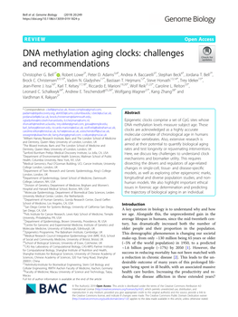 DNA Methylation Aging Clocks: Challenges and Recommendations Christopher G