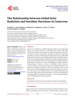 The Relationship Between Global Solar Radiation and Sunshine Durations in Cameroon