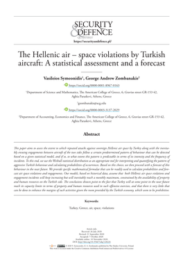 The Hellenic Air – Space Violations by Turkish Aircraft: a Statistical Assessment and a Forecast