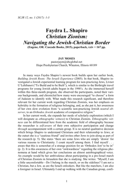 Faydra L. Shapiro Christian Zionism: Navigating the Jewish-Christian Border (Eugene, OR: Cascade Books, 2015), Paperback, Xxiv + 167 Pp