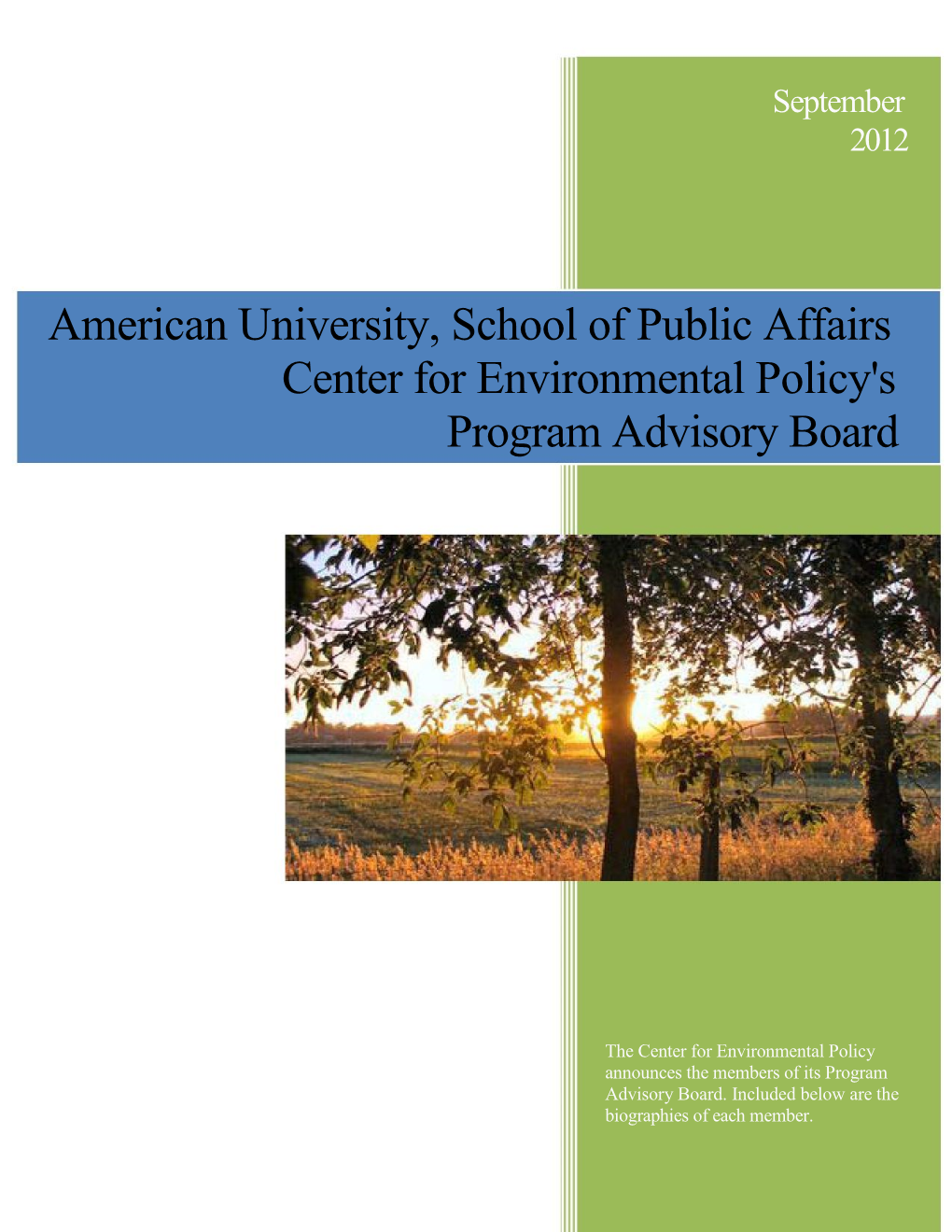 American University, School of Public Affairs Center for Environmental