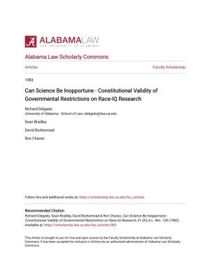 Constitutional Validity of Governmental Restrictions on Race-IQ Research