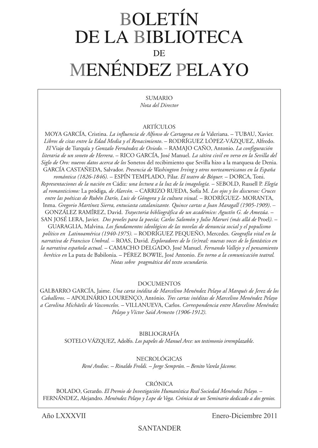 Pdf Boletín De La Biblioteca De Menéndez Pelayo. Año LXXXVII