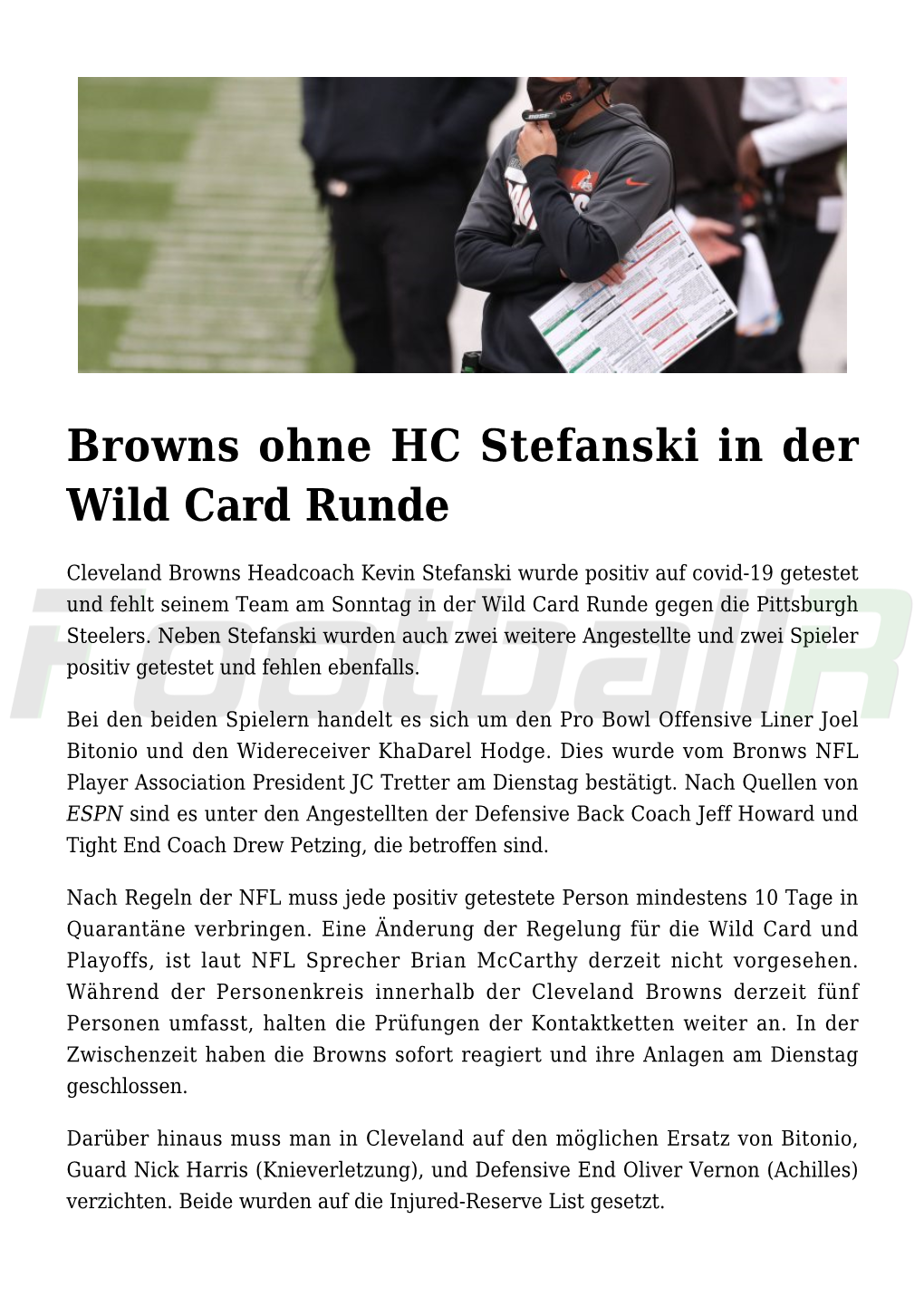 Browns Ohne HC Stefanski in Der Wild Card Runde