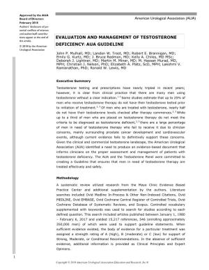 Evaluation and Management of Testosterone Deficiency