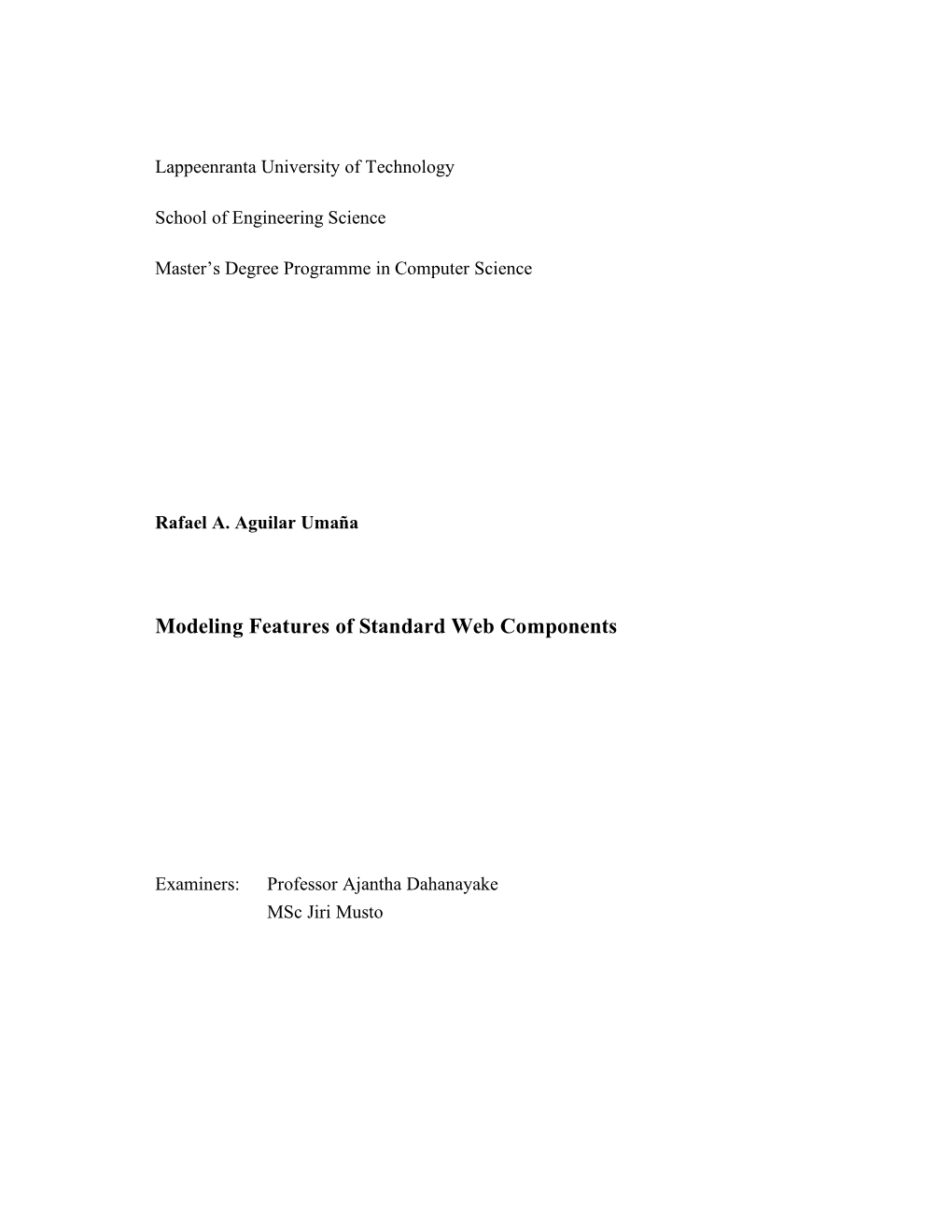 Modeling Features of Standard Web Components